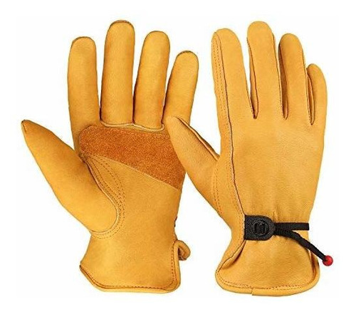 Ozero Flex Grip Guantes De Trabajo De Cuero, Ajustable, Resi