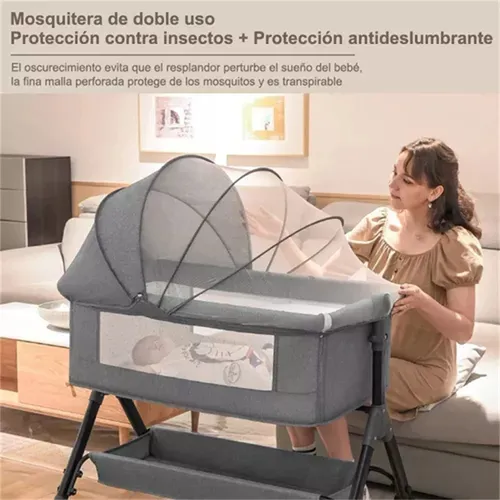 Cuna Corral Bebé Con Mosquitero Colchon Gris