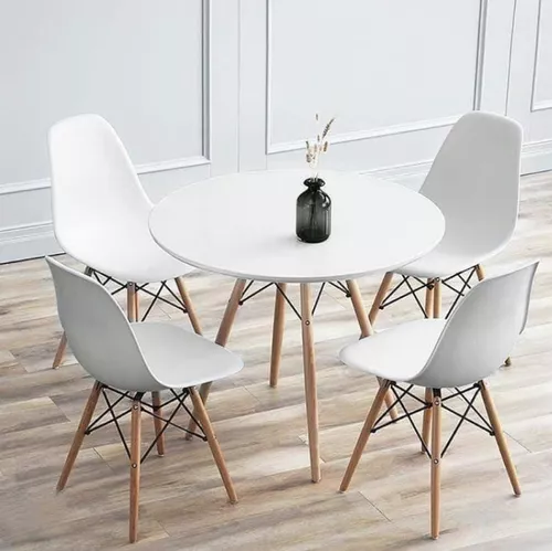 Conjunto Mesa de Jantar Redonda Cecília Amadeirada Natural 120cm