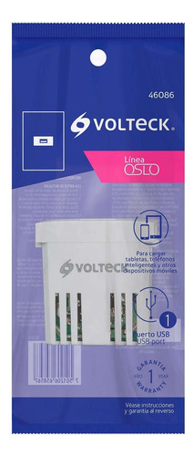 Cargador Usb A La Pared, 2.1a, Oslo, Blanco Volteck 46086