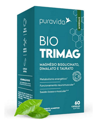 Kit 2x Bio Trimag Tripla Sinergia - 60 Softgels - Puravida Sabor Sem Sabor