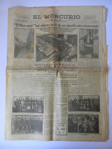 El Mercurio Valparaíso 1927 Homenaje Centenario