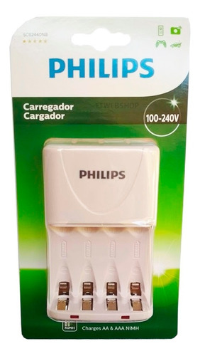 Imagem 1 de 4 de Carregador De Pilhas Aa Aaa Bivolt Philips Scb2440 Controle