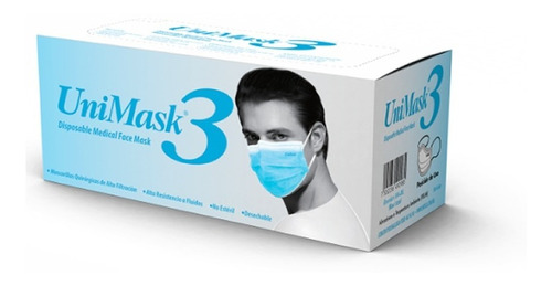 Cubrebocas Unimask 3 Color Azul Uniseal 