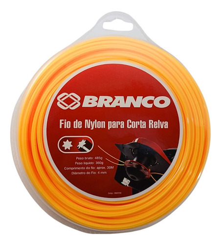 Fio De Nylon 4mm Com 30m Para Corta Relva Branco Cor Laranja