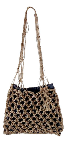 Cartera Tejida En Yute Con Manijas En Macrame, 34x28cm