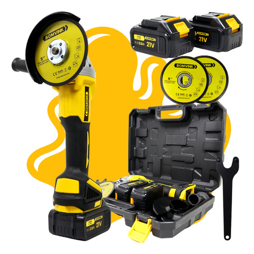 Lixadeira Esmerilhadeira 2 Baterias Angular Recarregável 21v Cor Amarelo 110v/220v