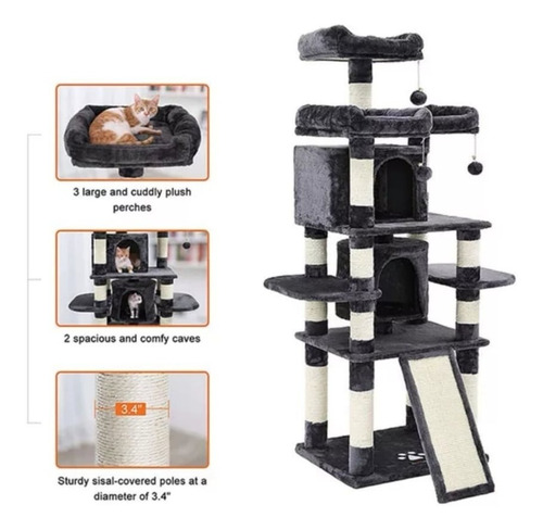 Imagen 6 de 7 de Torre Arbol Rascador Para Gato Mueble Varios Niveles 170cm