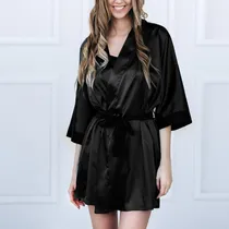 Comprar Roupa De Dormir Feminina, Seda Preta, Cetim, Quimono, Roupão