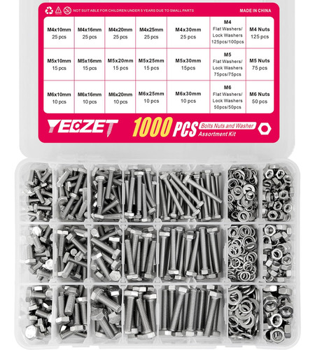 Yeezet 1000pcs M4 M5 M6 Tornillos Y Tuercas Arandelas Sur...