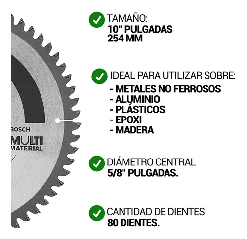 Imagen 2 de 7 de Disco Sierra Bosch 10'' 254mm 80 Dientes Madera Mdf Melamina