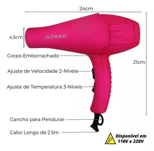 Secador De Cabelo Emborrachado Profissional Ion Potente Leve