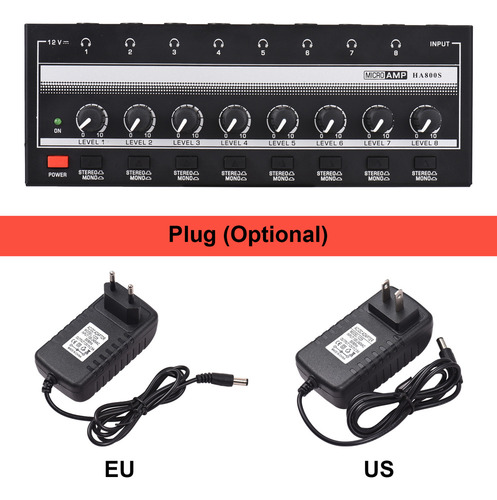 Miniamplificador Con Adaptador De Corriente De 8 Canales Par