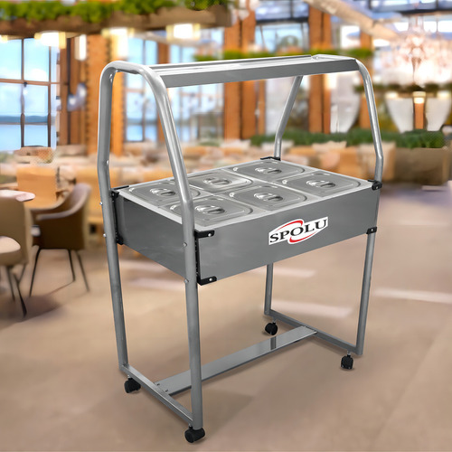 Carro Buffet Self Service Salada 6 Cubas Gastronômicas Inox Cor Prateado