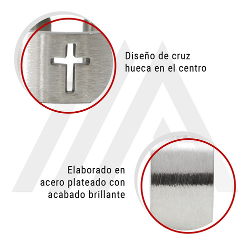 Imagen 5 de 10 de Anillo Hombre Acero Cruz Hueca Plateado Brillante