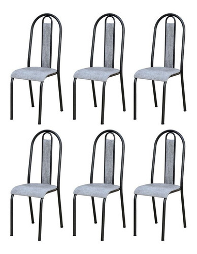 Kit 6 Cadeiras 058 América Cromo Preto/grafiato - Artefamol Cor Da Estrutura Da Cadeira Preto Cor Do Assento Cinza