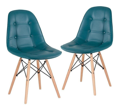 2 Cadeiras Estofadas Jantar Capitonê Eames Botonê Cores Cor do assento Turquesa