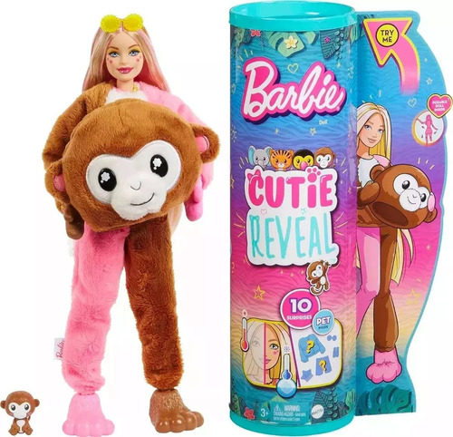 Muñeca Barbie Cutie Jungla Monkey Mono + 10 Sorpresas