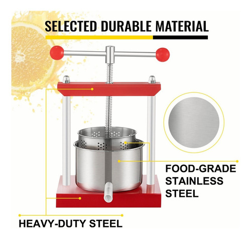 Vevor Prensa Manual Vino Fruta 3l Extractor Exprimidor Jugo
