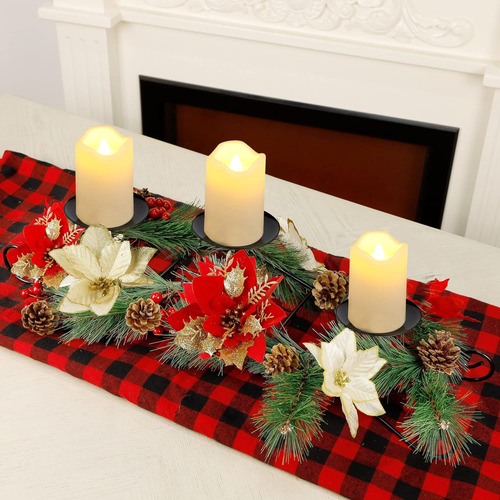 Joliyoou Centro De Mesa Navideño 44cm Luces De Vela A Pilas