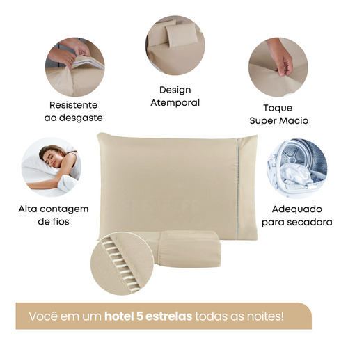 Jogo De Cama Solteiro 2 Peças 400 Fios Ponto Palito Toque Suave C/ Elástico Caqui