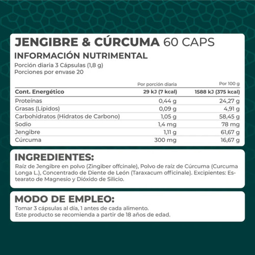 Kit 3 Piezas Suplemento Jengibre & Cúrcuma (60 Caps) Pronat Sabor Sin sabor