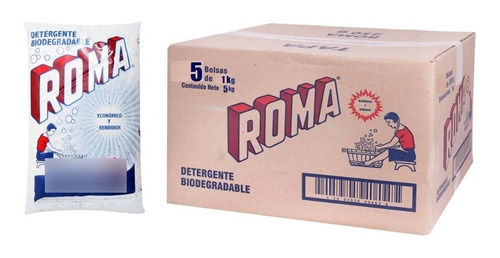 Caja 5 Pack Detergente En Polvo Roma Multiusos De 1 Kg C/u