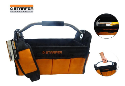 Bolsa Para Ferramentas Em Lona Reforçada 19 Bolsos Starfer Cor Laranja