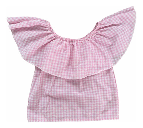 Blusa Gingham Cuadrillé Volado Rosa Nena Talle 4 Nueva