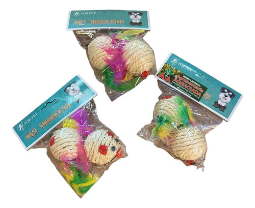 Juguete Para Gatos Raton Rascador Bolita Set X 2