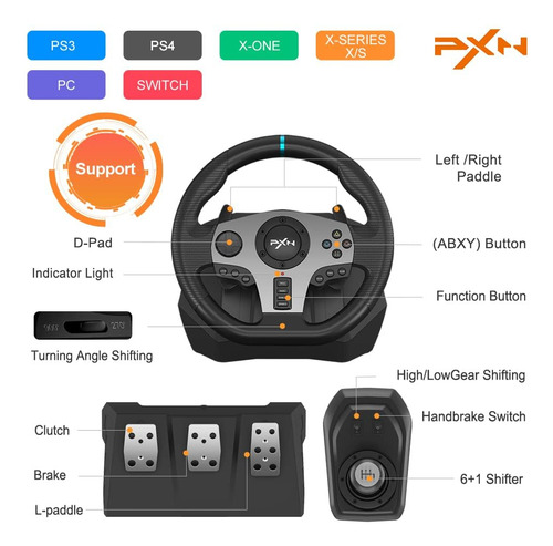 Pxn V9 Gaming Steering Wheel, 270/900 Degree With Pedals ...