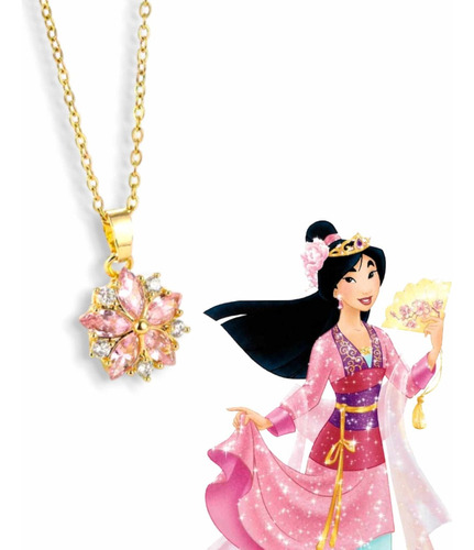 Collar Mulán Flor Cristal Disney Princesas - Chapado En Oro