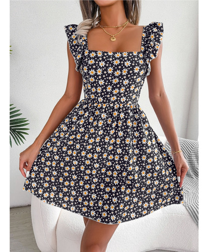 Vestido De Playa Mujer Sin Espalda Vendaje Patrón Floral
