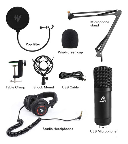 Maono Micrófono Con Juego De Auriculares De Estudio 192kh...