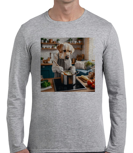 Remera Hombre Ml Labrador Perro Cocinando Cocina Comida M4