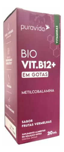 B12 Drops Metilcobalamina 20ml Sabor Frutas Vermelhas Puravida