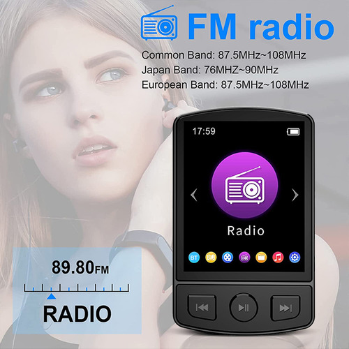 Reproductor De Mp3 Con Pantalla Digital Bt5.0 Con Altavoz Po