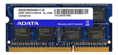 Tarjeta De Memoria Portátil Adata Pc3-12800, 8 Gb, Ddr3, 160