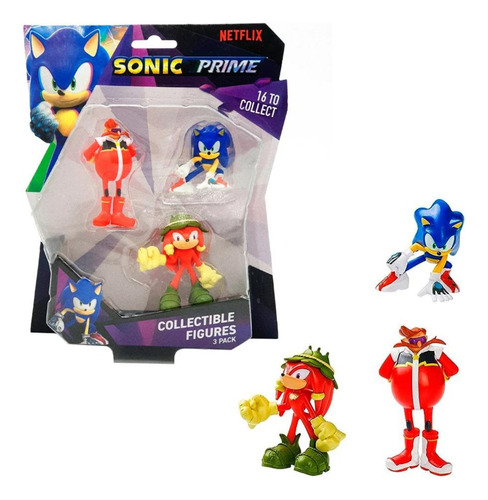 Set 3 Figuras Sonic 7 Cm - Sonic Prime Sega