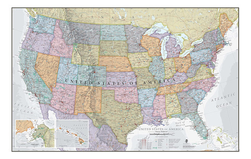 Mapa De Pared Clásico De Estados Unidos. Póster Del M...