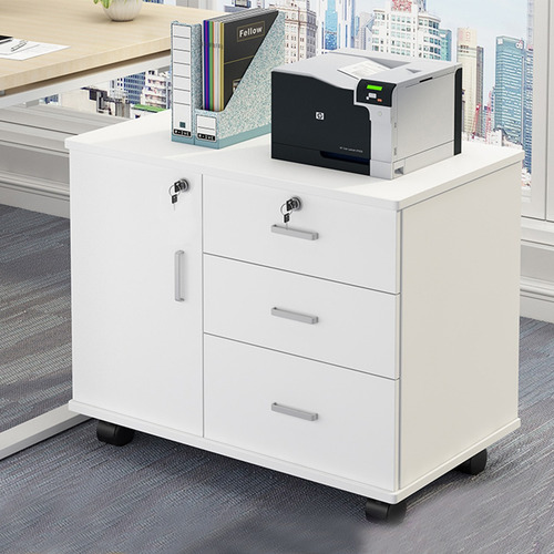Archivero Madera 3 Cajones Para Oficina Con Llave 4 Ruedas Blanco