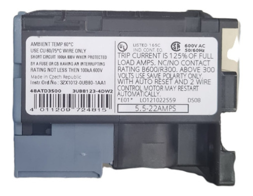 Relevador De Sobrecarga Siemens 3ub8123-4dw2 5.5-22a
