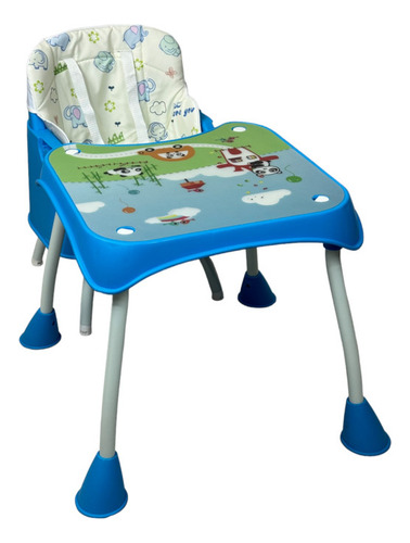 Silla Alta Con Periquera Para Bebe Con Bandeja Y Convertible Color Azul Animales