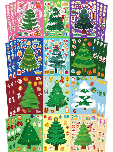 48 Hojas De Pegatinas De Favores De Fiesta De Árbol De Navid