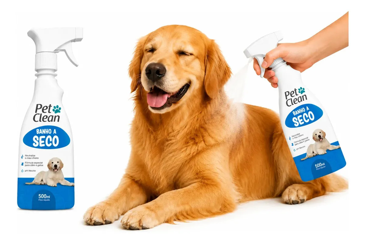 Shampoo Pet Clean Banho a Seco para Cães e Gatos 500ml Perfume Bebê