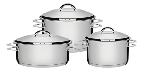 comprar Jogo De Panelas 3 Peças Para Indução Solar Fundo Triplo Cor Inox