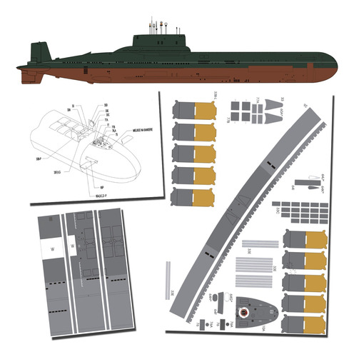 Submarino Clase Akula Proyecto 941 Papercraft 1.200 A4