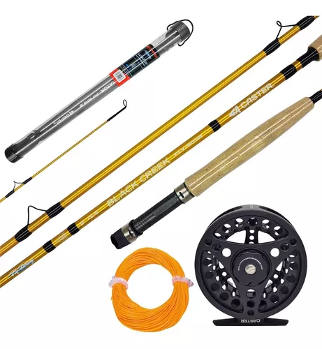 Kit Pesca Mosca #7-8 Caster Black Creek Caña + Reel + Linea