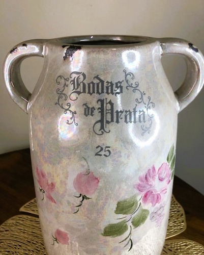 Vaso Rústico Cerâmica Craquelado Bodas De Prata 25 Anos 31,5