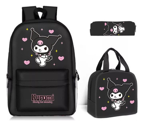 Conjunto De 3 Pcs Kuromi Mochila Estudantil Lancheira Estojo